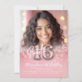 Diamonds Rose Gold Modern Chic Photo Sweet 16 Kaart (Voorkant)