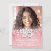 Diamonds Rose Gold Sparkles Chic Photo Sweet 16 Kaart (Voorkant)