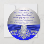 Diamonds Royal Blue en Zilver Sweet 16 Party Kaart (Achterkant)