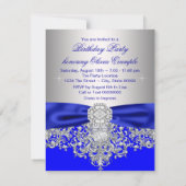 Diamonds Royal Blue en Zilver Sweet 16 Party Kaart (Achterkant)