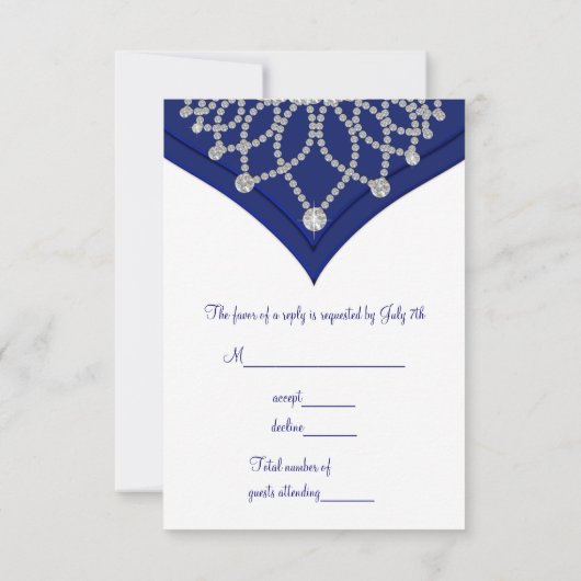 Diamonds Royal Blue Sweet Sixteen Birthday RSVP (Achterkant)