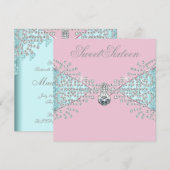 Diamonds Roze Blauwgroen Blauw Sweet Sixteen Birth Kaart (Voorkant / Achterkant)