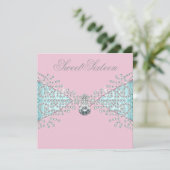Diamonds Roze Blauwgroen Blauw Sweet Sixteen Birth Kaart (Staand voorkant)