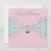 Diamonds Roze Blauwgroen Blauw Sweet Sixteen Birth Kaart (Voorkant)