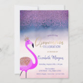 Diamonds, Roze Flamingo Ombre Quinceañera Kaart (Voorkant)