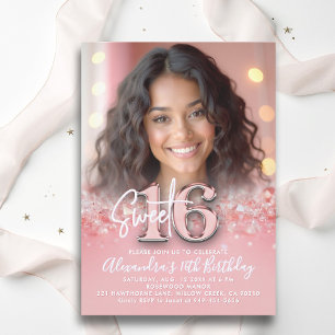 Diamonds Roze Goud Moderne Chic Foto Sweet 16 Kaart