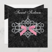 Diamonds Roze Zwart Damask Sweet 16 Verjaardagsfee Kaart (Voorkant / Achterkant)