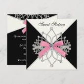 Diamonds Roze Zwart Sweet Zestien Verjaardagsfeest Kaart (Voorkant / Achterkant)