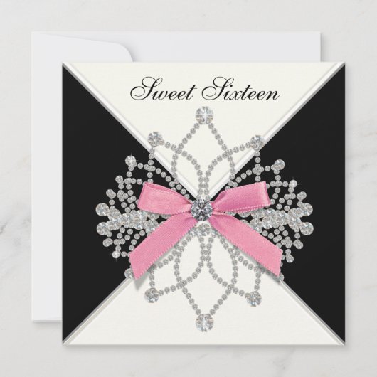 Diamonds Roze Zwart Sweet Zestien Verjaardagsfeest Kaart (Voorkant)