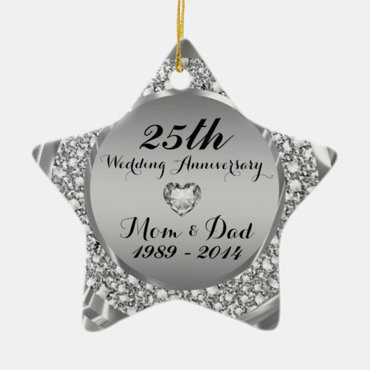 Diamonds & Silver 10e bruiloft Jubileum 2 Keramisch Ornament (Voorkant)