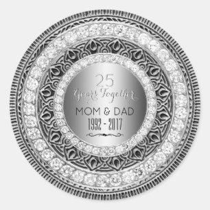 Diamonds Silver 25e bruiloft Jubileum 25 jaar Ronde Sticker