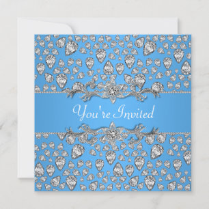 Diamonds Silver Blue All Occasion Party Invitation Kaart