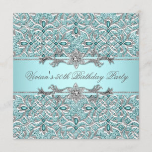 Diamonds Silver Blue All Occasion Party Invitation Kaart