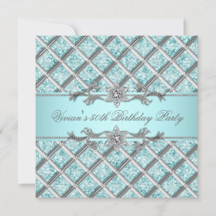 Diamonds Silver Blue All Occasion Party Invitation Kaart