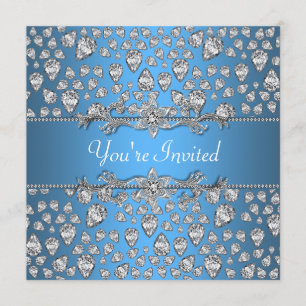 Diamonds Silver Blue All Occasion Party Invitation Kaart