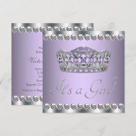Diamonds Silver Lavendel Paarse Baby shower Kaart (Voorkant / Achterkant)