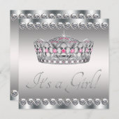 Diamonds Silver Tiara Roze Zwart Baby shower Kaart (Voorkant / Achterkant)
