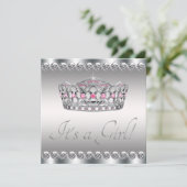 Diamonds Silver Tiara Roze Zwart Baby shower Kaart (Staand voorkant)