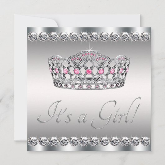 Diamonds Silver Tiara Roze Zwart Baby shower Kaart (Voorkant)