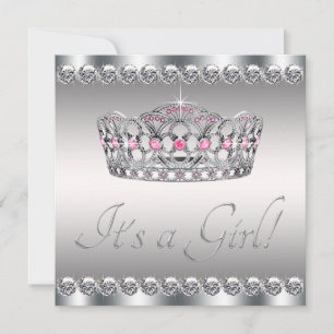 Diamonds Silver Tiara Roze Zwart Baby shower Kaart