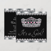 Diamonds Silver Tiara Roze Zwart Baby shower Kaart (Voorkant / Achterkant)
