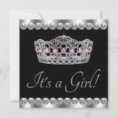 Diamonds Silver Tiara Roze Zwart Baby shower Kaart (Voorkant)