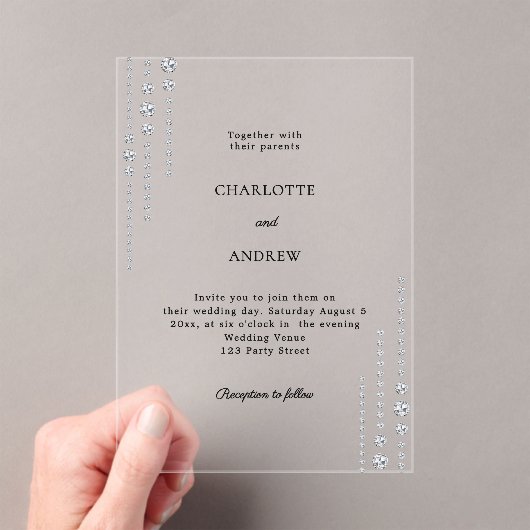 Diamonds simple luxury wedding acryl uitnodigingen (Insitu (Draagbaar))
