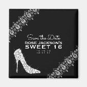 Diamonds Stiletto Heels Sweet 16 Save the Date B&W Magneet (Voorkant)