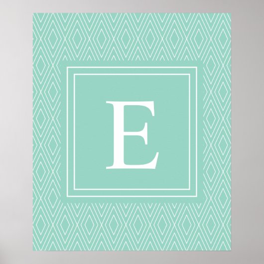 Diamonds White Blauwgroen Turquoise Poster (Voorkant)