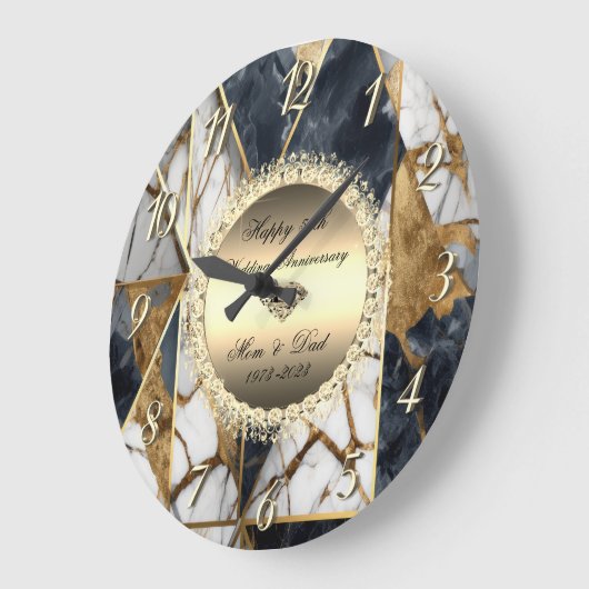 Diamonds Zwart Abstract Marmer 50e bruiloft Grote Klok (Hoek)