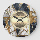 Diamonds Zwart Abstract Marmer 50e bruiloft Grote Klok (Voorkant)