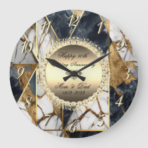 Diamonds Zwart Abstract Marmer 50ste Huwelijk Grote Klok