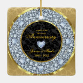 Diamonds, Zwart & Goud Damask 50e Jubileum Keramisch Ornament (Achterkant)