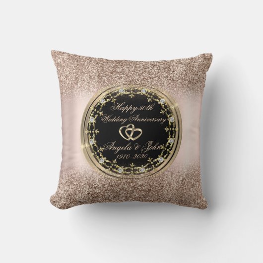 DiamondsHearts Roze Goud Glitter 50ste Verjaardag Kussen (Voorkant)