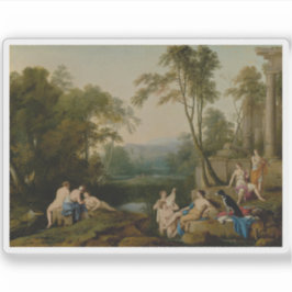 Diana en haar nimfen in een landschap sticker