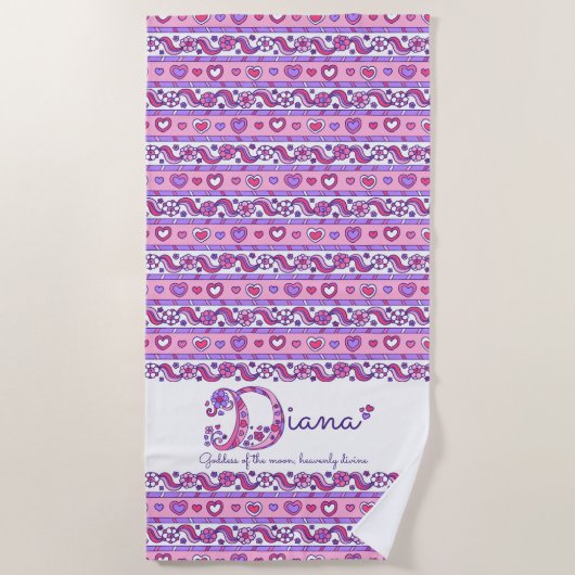 Diana-naam betekent bloem roze strandhanddoek strandlaken (Voorkant)