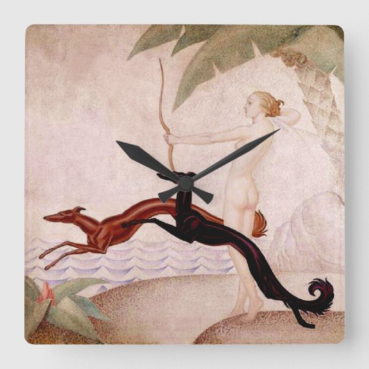 Diana The Huntress Art Deco Clock Vierkante Klok (Voorkant)