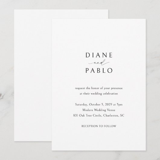 Diane hedendaagse chique moderne bruiloft kaart (Voorkant / Achterkant)