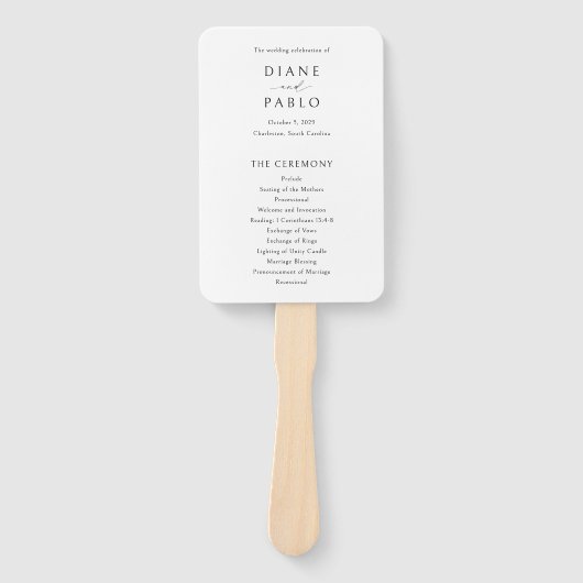 Diane hedendaagse chique moderne bruiloft programm handwaaier (Voorkant)