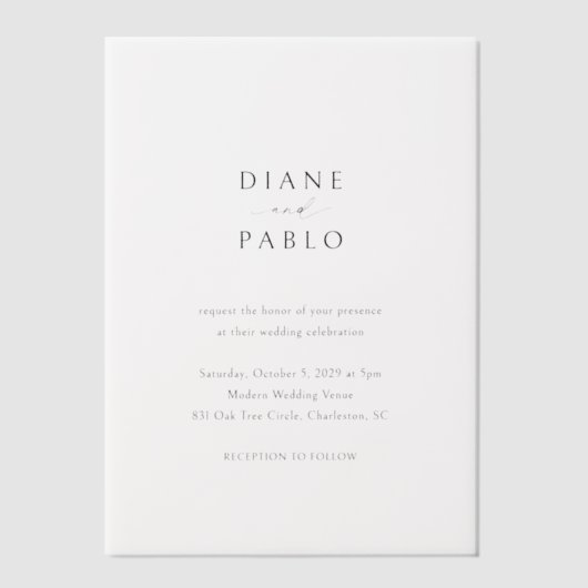 Diane hedendaagse chique moderne bruiloft vellum uitnodigingen (Voorkant)