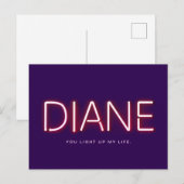Diane je licht mijn leven neonverlichting op. briefkaart (Voorkant / Achterkant)