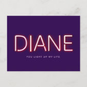 Diane je licht mijn leven neonverlichting op. briefkaart (Voorkant)