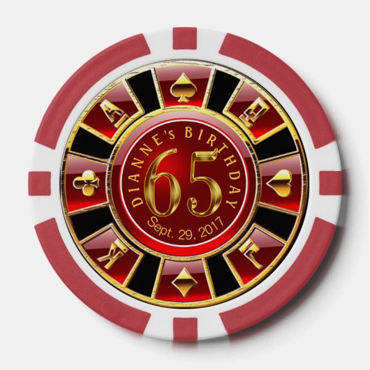 Dianne 65th Verjaardag Vegas Casino Chip-Red Pokerchips (Voorkant)
