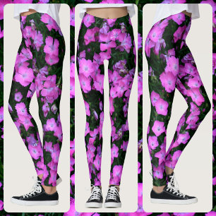 Dianthus Flowers Bright Pink en Green Floral Leggings