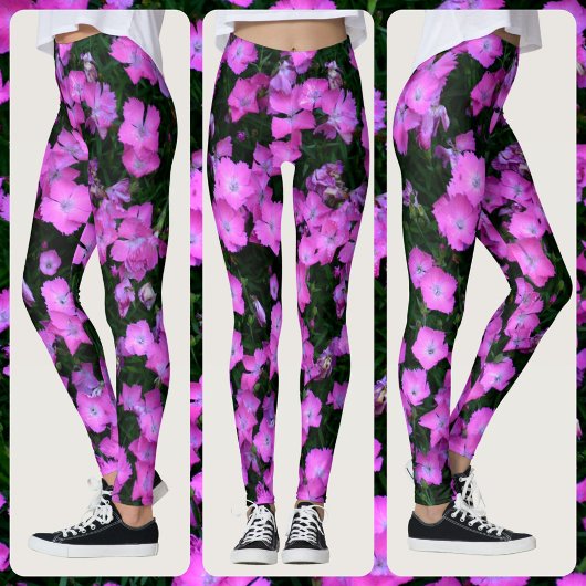 Dianthus Flowers Bright Pink en Green Floral Leggings