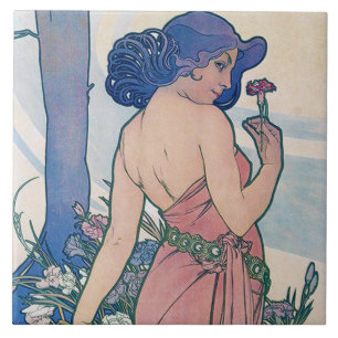 Dianthus (Vier bloemen), Alphonse Mucha Tegeltje
