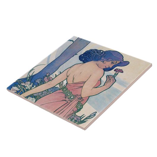 Dianthus (Vier bloemen), Alphonse Mucha Tegeltje (Zijkant)