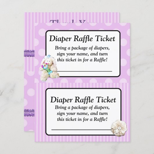 Diaper Baby shower Game, Paarse Bow Shabby (Voorkant / Achterkant)