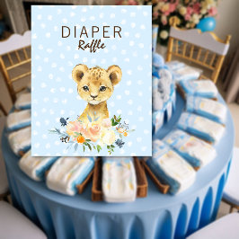 Diaper Baby shower "Lion Cub Floral Blue" Poster