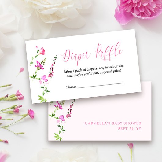 Diaper Baby shower met roze bloem Informatiekaartje